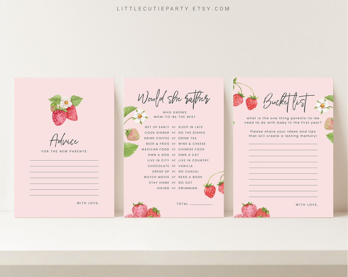 10 Editable Strawberry Baby Shower Games, Baby Shower Games Bundle, Gender Neutral Party Games STRWBS001
