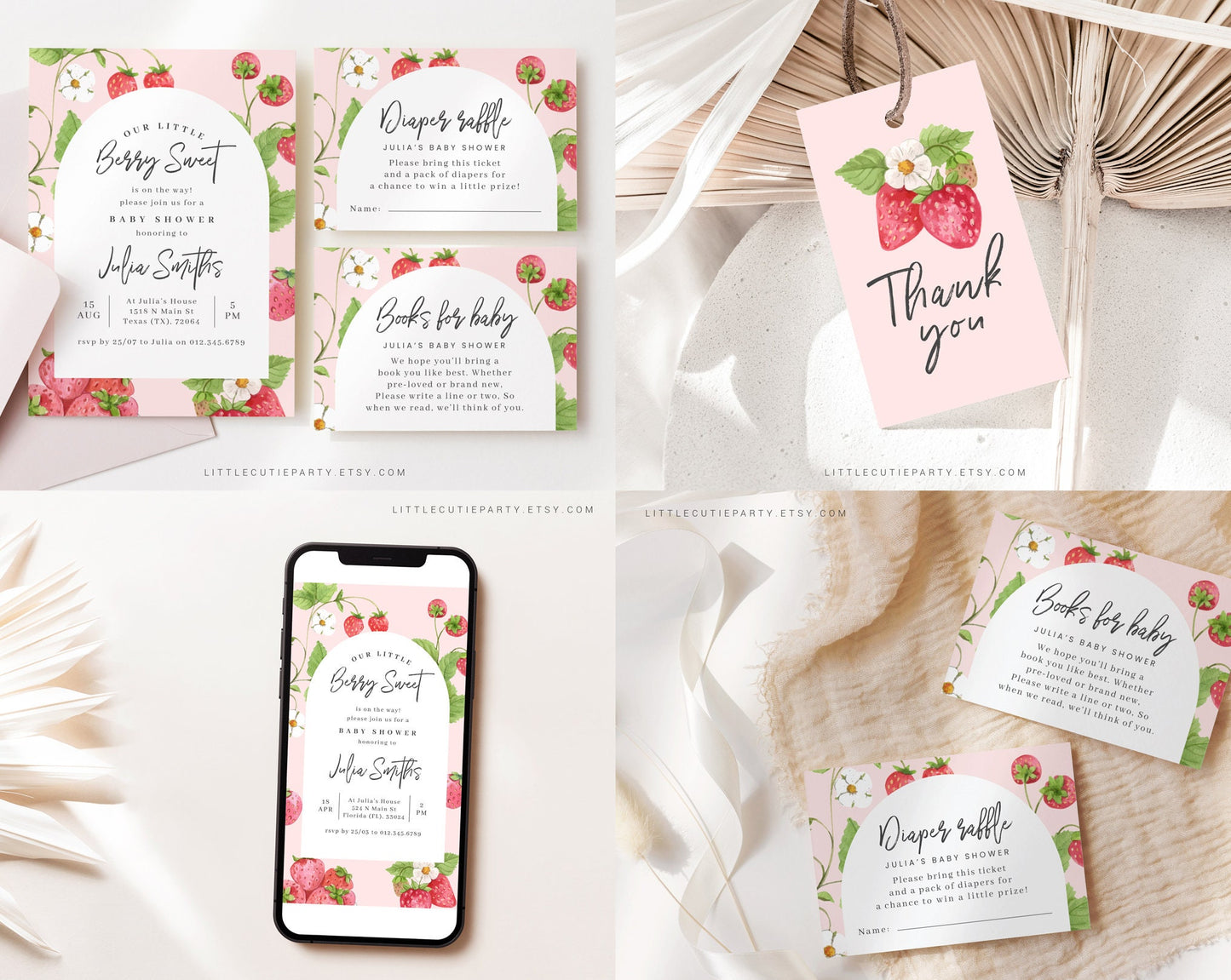 Editable Strawberry Baby Shower Bundle, Strawberry Baby Shower Invitation Bundle, with Games Bundle and All Decorations STRWBS001