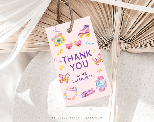 Editable 90s Birthday Invitation, 90s Birthday Favor Tags, Girls Birthday Invitation Download Template 90SBD001