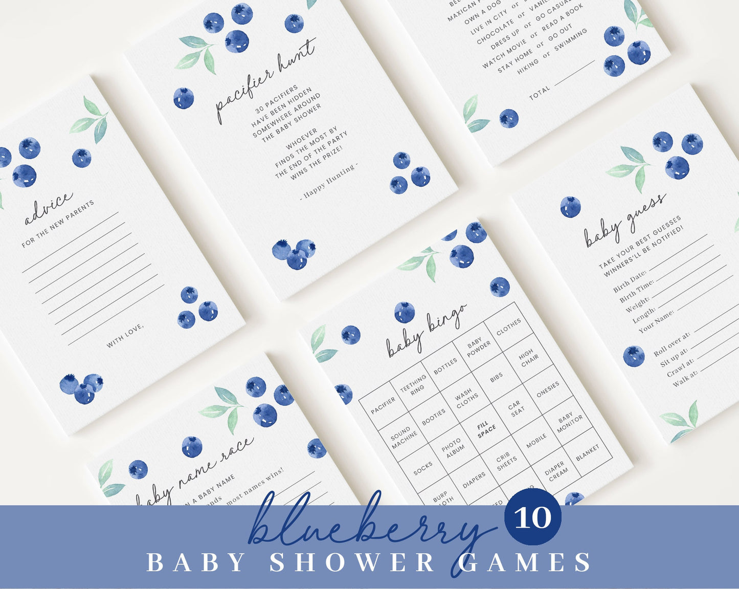 Editable Blueberry Baby Shower Bundle, Blueberry Baby Shower Decorations, with Games Bundle and All Decorations BLUEBS001