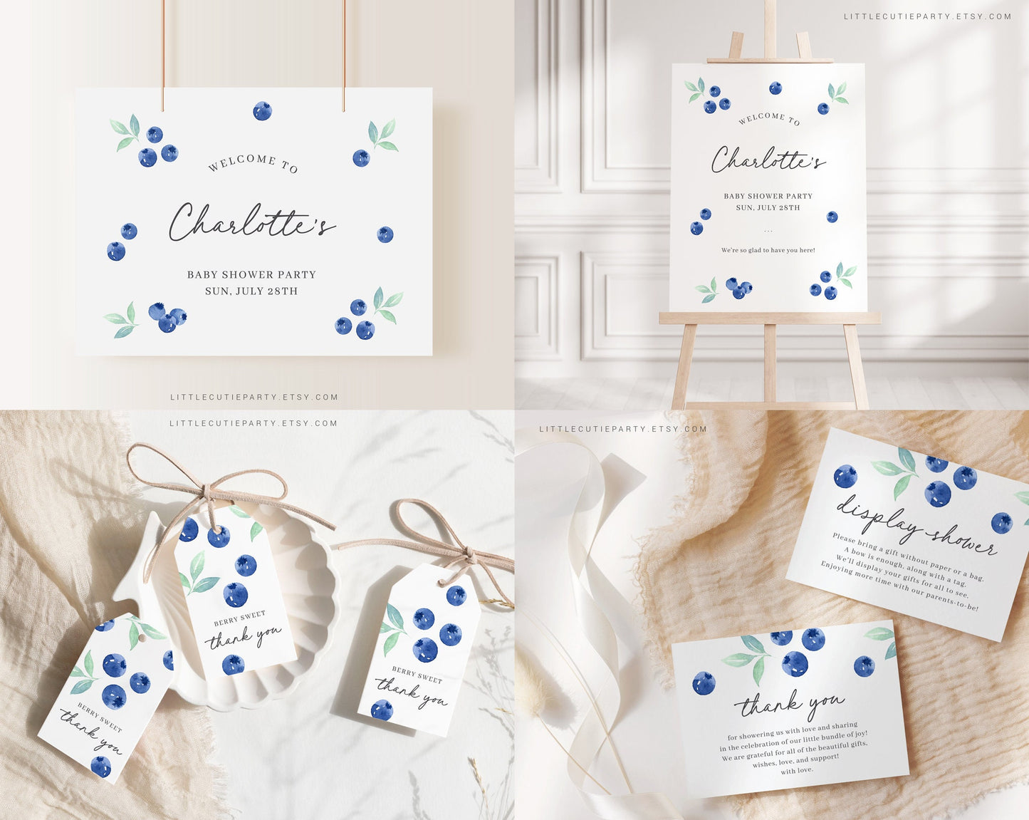Editable Blueberry Baby Shower Bundle, Blueberry Baby Shower Decorations, with Games Bundle and All Decorations BLUEBS001
