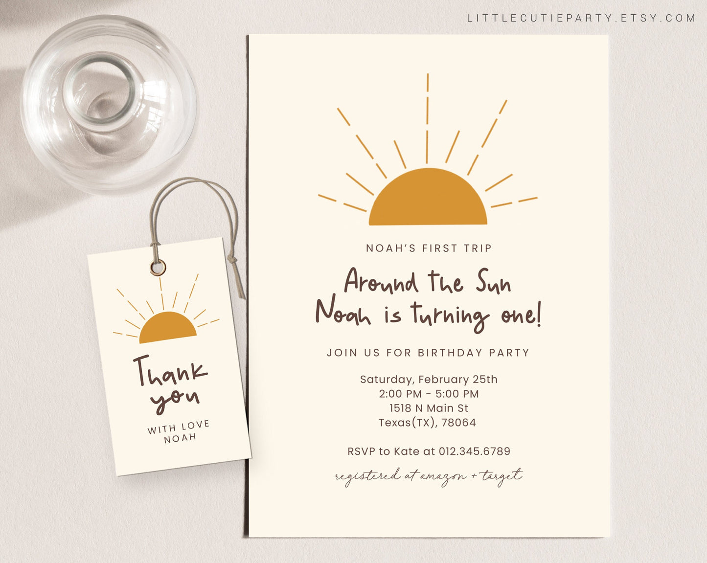 Editable First Trip Around the Sun Birthday Invitation, Around the Sun 1st Birthday, Birthday Girl party Invite SUNBD001