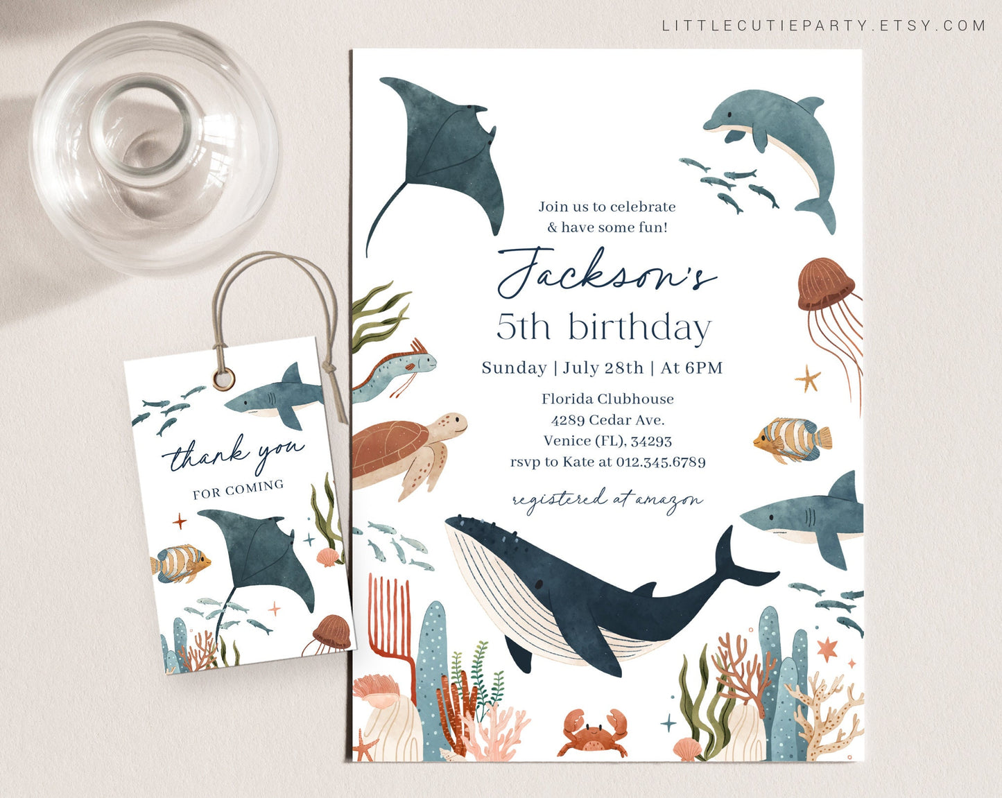 Editable Ocean Birthday Invitation, Under the Sea Birthday Invitation, Birthday Ocean Party Invite OCENBD001
