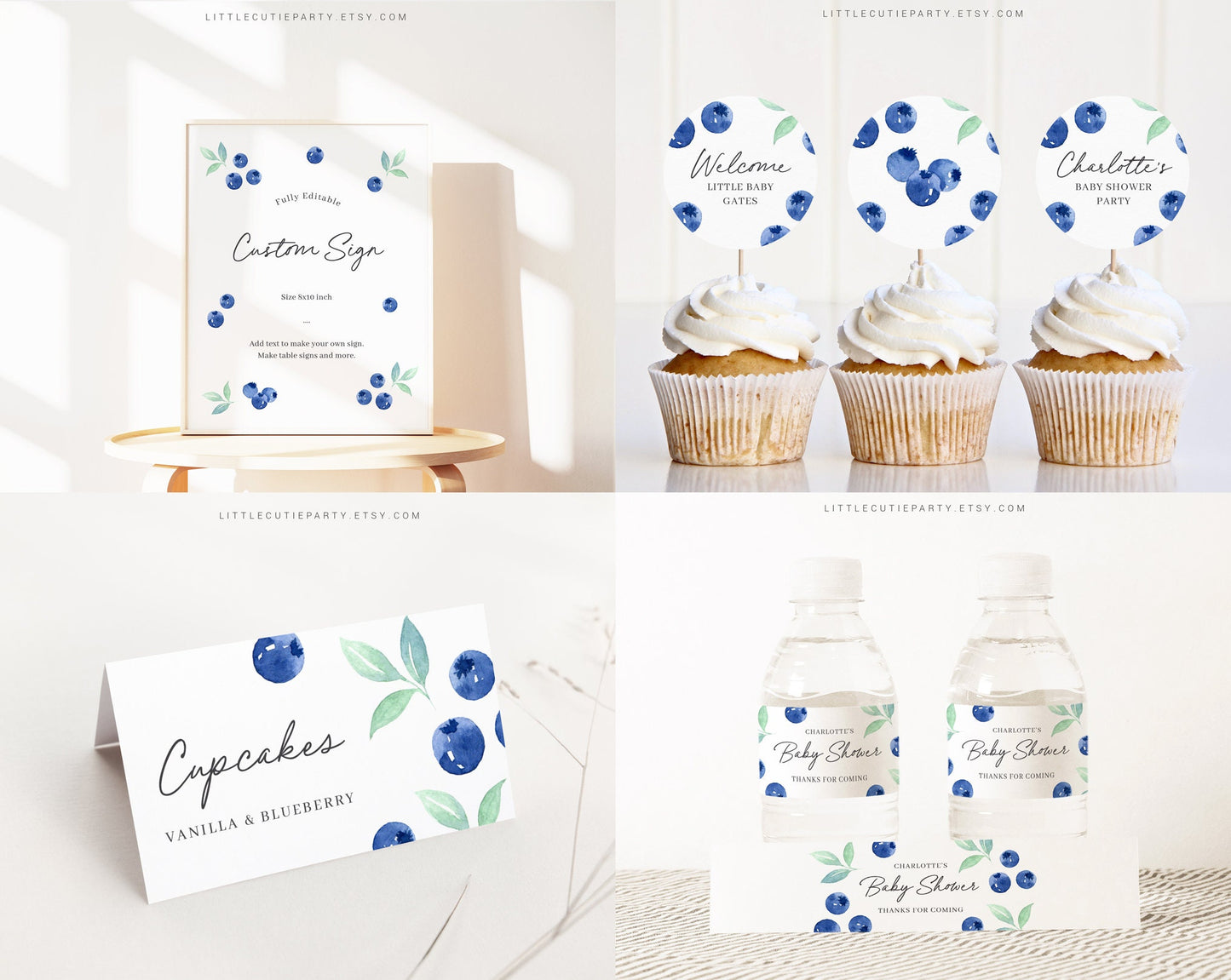 Editable Blueberry Baby Shower Bundle, Blueberry Baby Shower Decorations, with Games Bundle and All Decorations BLUEBS001