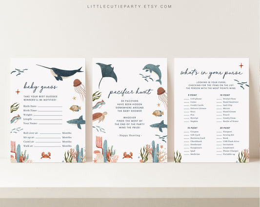 10 Editable Ocean Baby Shower Games, Under the Sea Baby Shower Games, Nautical Baby Shower Game Bundle, Sea and Ocean Theme OCENBS001
