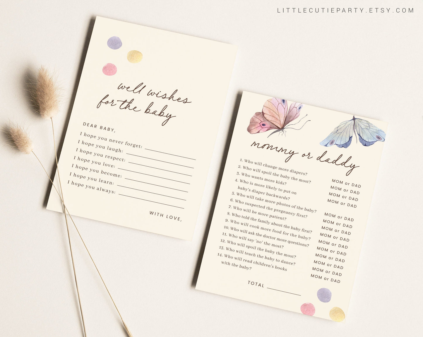 10 Editable Baby Shower Games Butterfly Theme, Baby Shower Games Bundle, Gender Neutral Party Games BUTFBS001