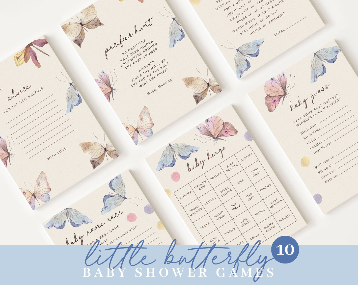 Editable Butterfly Boho Baby Shower Bundle, Butterfly Baby Shower Invitation, with Games Bundle and All Decorations BUTFBS001