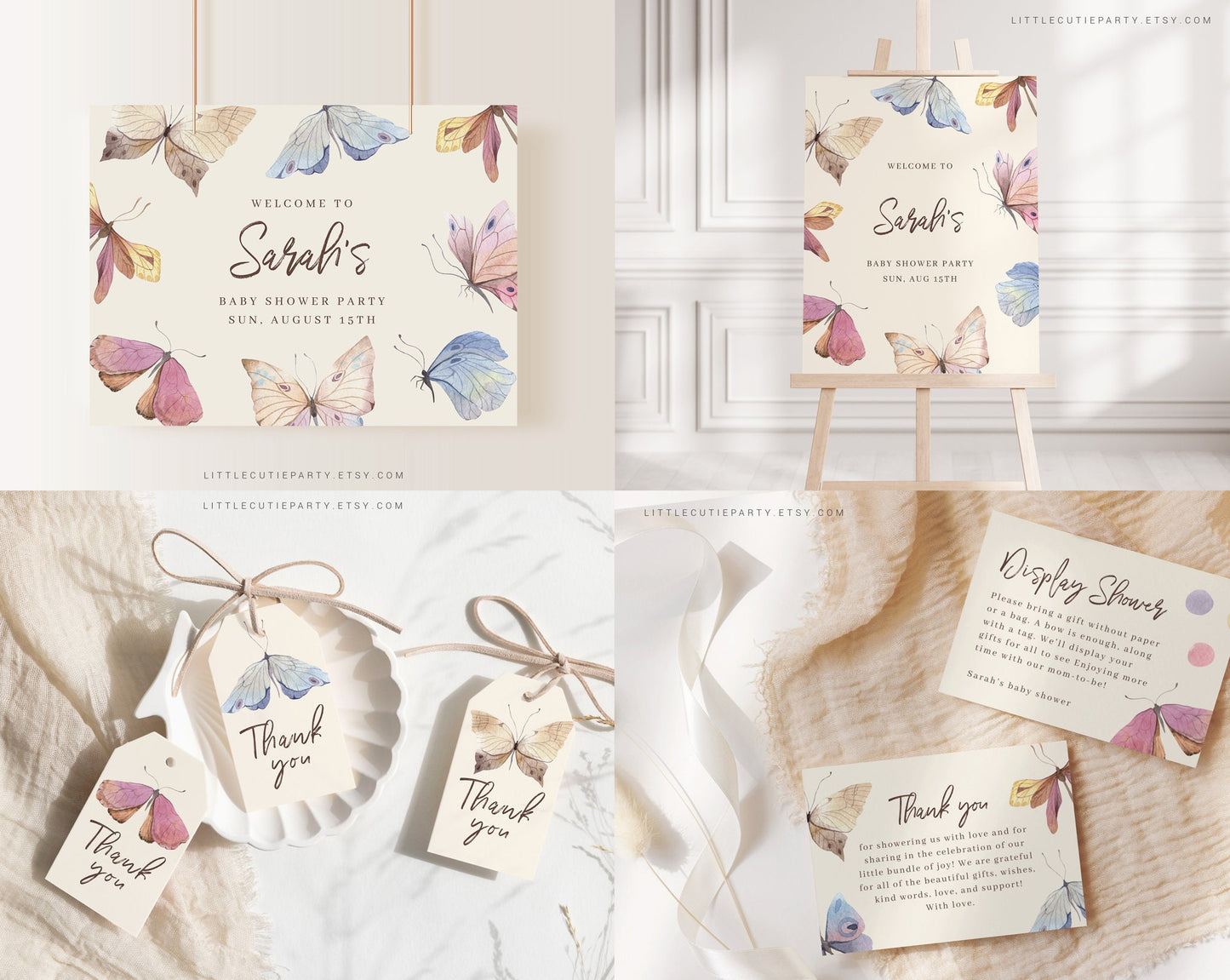 Editable Butterfly Boho Baby Shower Bundle, Butterfly Baby Shower Invitation, with Games Bundle and All Decorations BUTFBS001