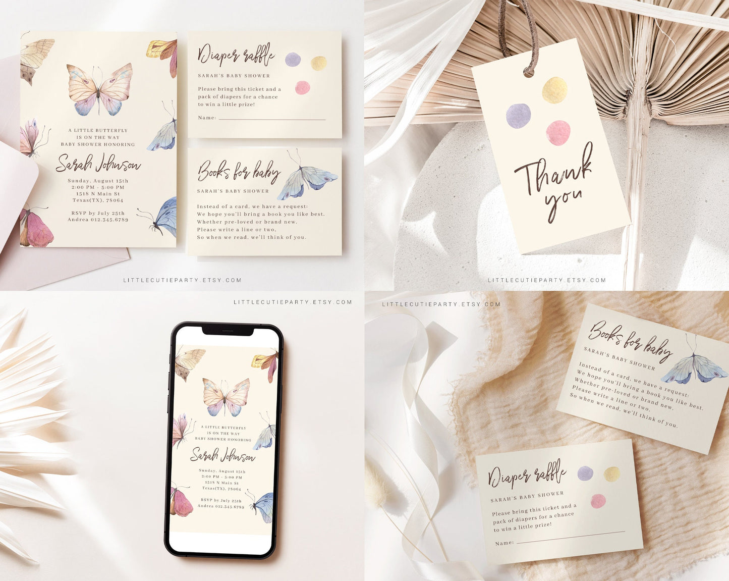 Editable Butterfly Boho Baby Shower Bundle, Butterfly Baby Shower Invitation, with Games Bundle and All Decorations BUTFBS001