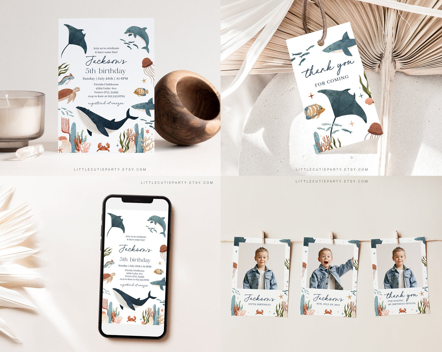 Editable Ocean Birthday Invitation, Sea Life Invitation, with Under the Sea Party Decorations OCENBD001
