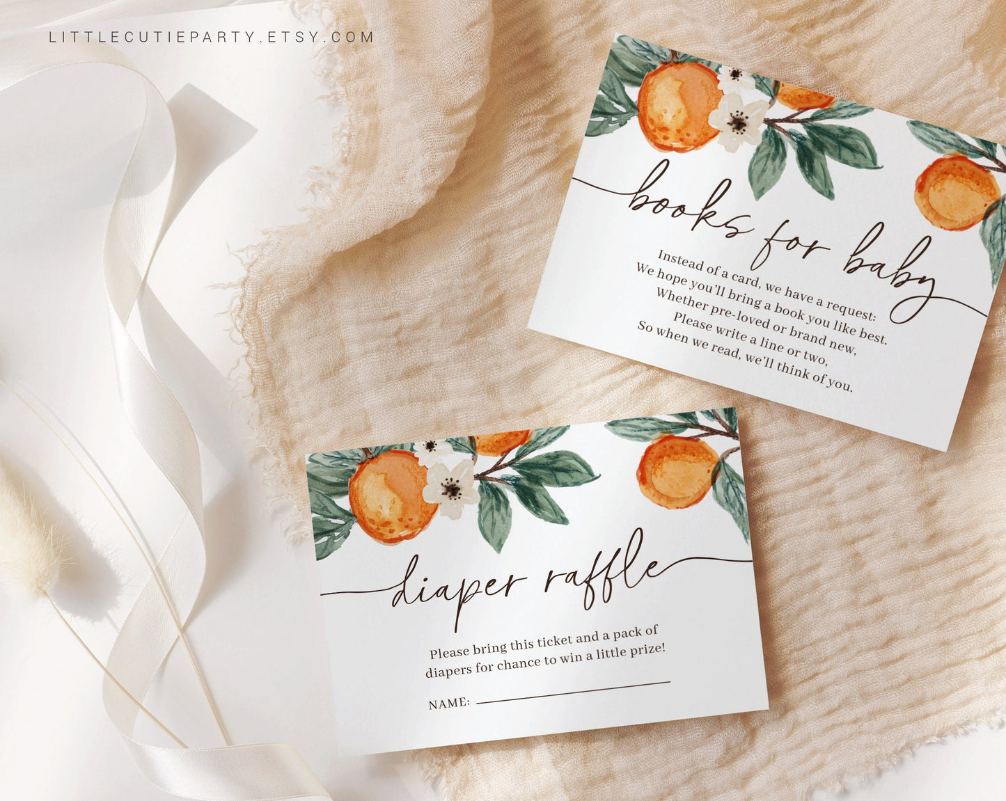 Editable Little Cutie is on the way Invitation, Little Cutie Baby Shower Invitation with Diaper Raffle, Books for Baby and Tag LITTBS002