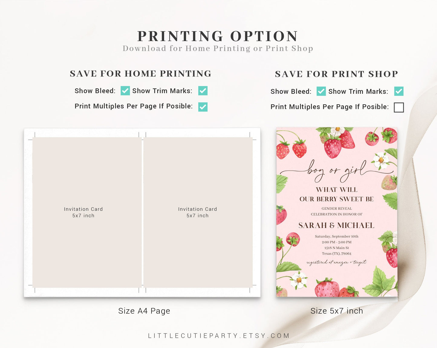 Editable Strawberry Gender Reveal Invitation, Berry Sweet, Strawberry Baby Shower, He Or She, Boy Or Girl Nautical Baby Shower STWGR001