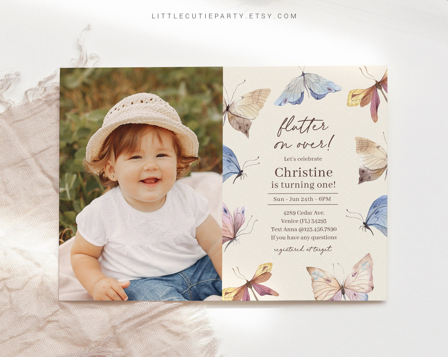 Editable Butterfly Birthday Invitation with Pictures, Butterfly Invitation Birthday Girl, Butterflies Birthday Theme BUTFBD002