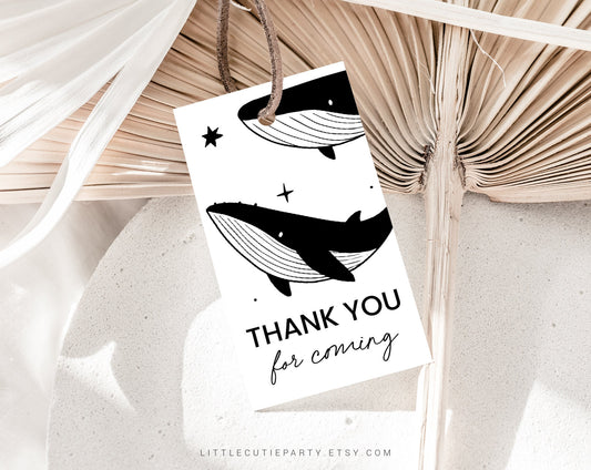 Editable Whale Birthday Invitation, Orca Birthday Invitation, Under the Sea 1st Birthday Party Invitation with Gift Tag OCENBD003