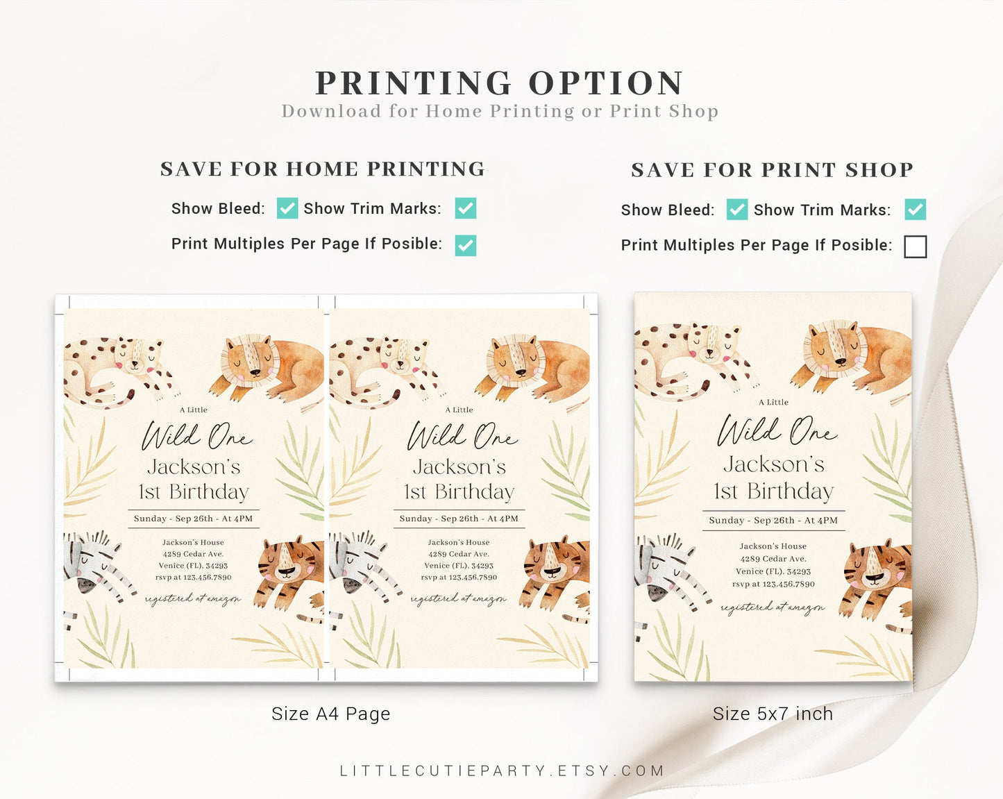 Editable Wild One Birthday Boy Invitation, Safari Birthday Invitation, Wild One First Birthday Invitation with Gift Tag WILDBD001