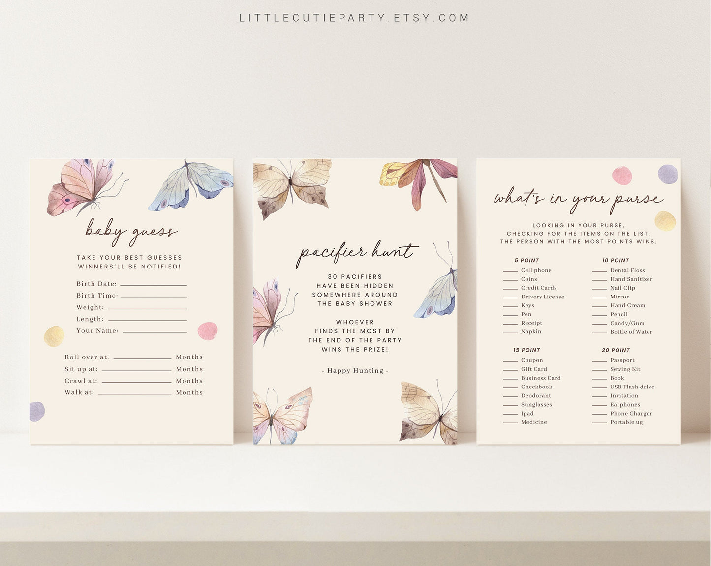 10 Editable Baby Shower Games Butterfly Theme, Baby Shower Games Bundle, Gender Neutral Party Games BUTFBS001