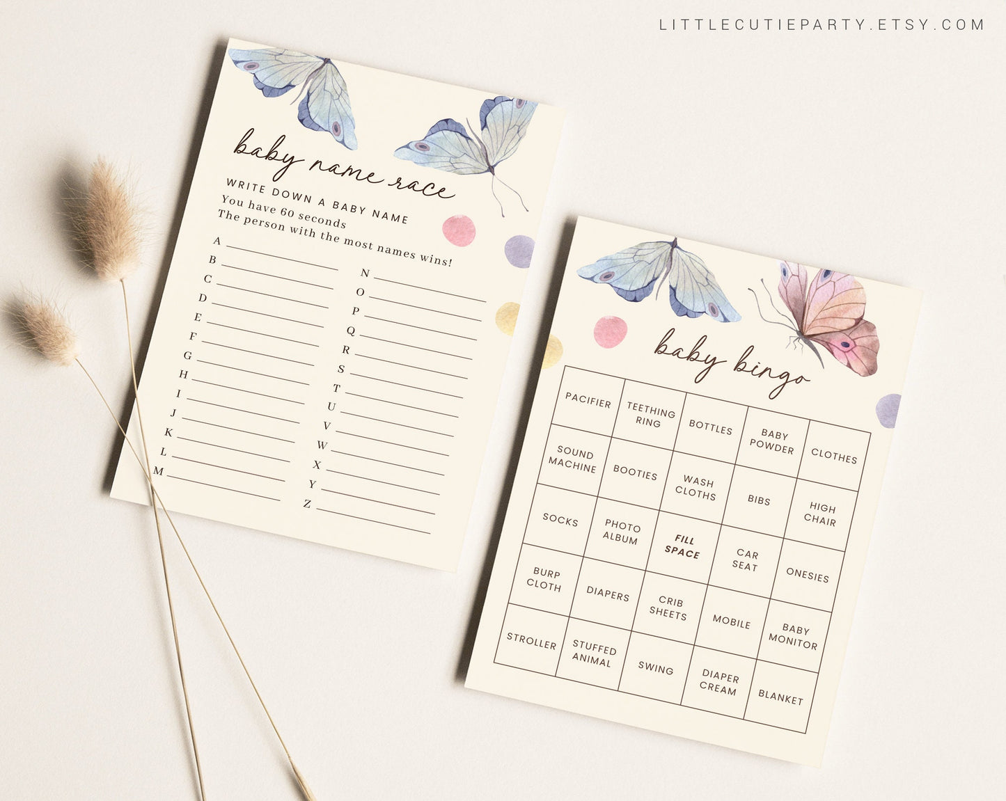 10 Editable Baby Shower Games Butterfly Theme, Baby Shower Games Bundle, Gender Neutral Party Games BUTFBS001