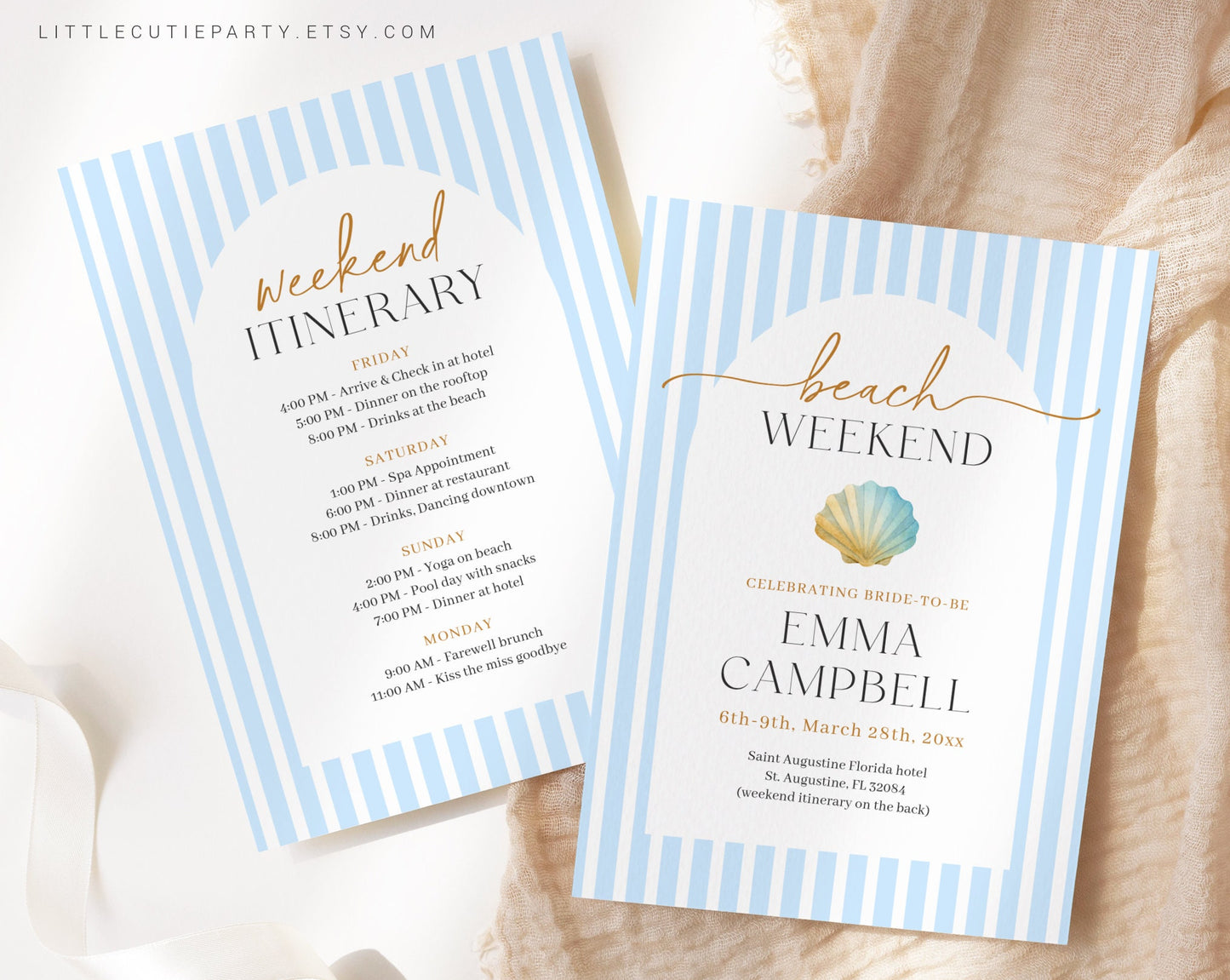 Editable Coastal Bachelorette Invitation, Beach Bachelorette, Last Toast on the Coast with Itinerary Template COABAC001