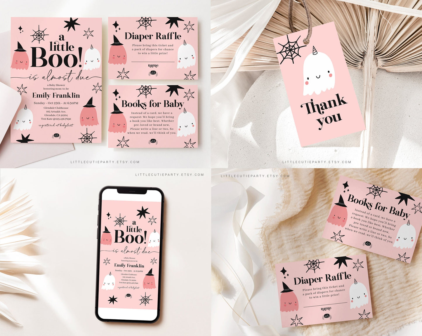 Editable Little Boo is Almost Due Invitation, Halloween Baby Shower Bundle with Games Bundle and All Decorations HAWBS001
