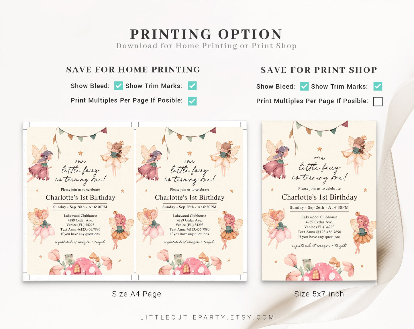 Editable Fairy First Birthday Invitation, Fairy Birthday Invitation, Girls First Birthday Fairy Invitation with Favor Tag FAIRBD001
