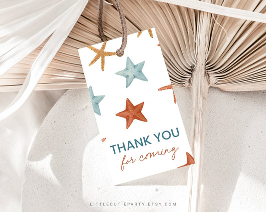 Editable starfish birthday invitations, starfish birthday card, Under the Sea Birthday Invitation Gift Tag OCENBD002