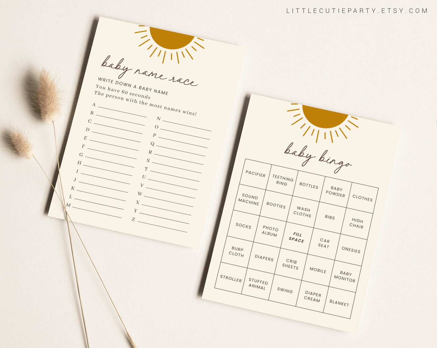 10 Editable Boho Sun Baby Shower Games, Baby Shower Games Bundle, Gender Neutral Party Games SUNBS001