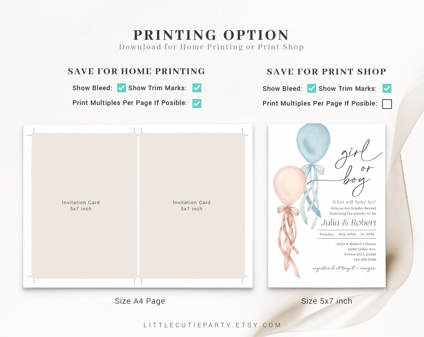 Editable Pink and Blue Balloon Gender Reveal Invitation, Gender Reveal Balloon Invitation, Boy Or Girl with Tag Favor BALGR002