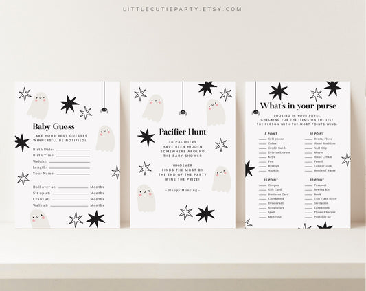 10 Editable A Little Boo is Almost Due Games, Halloween Baby Shower Games, Baby Shower Game Bundle, Gender Neutral Party Games HAWBS002