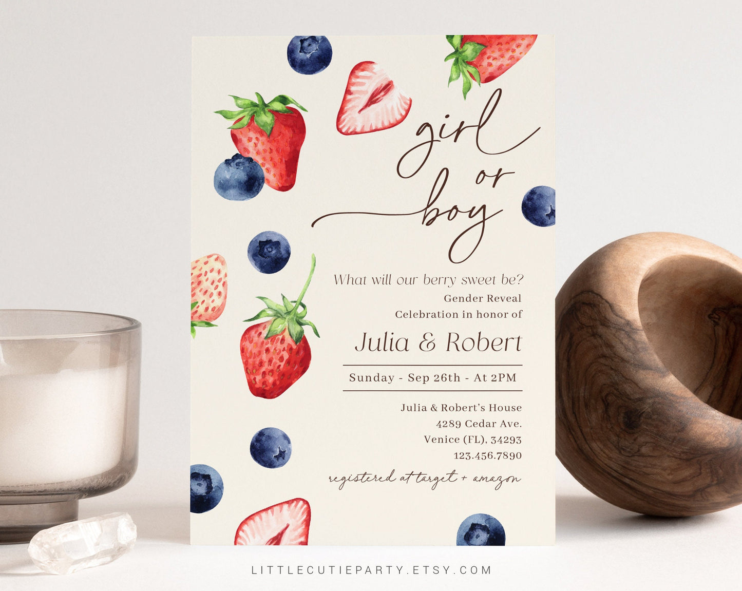 Editable Berry Sweet Gender Reveal, Berry Gender Reveal, Blueberry Strawberry, He Or She, Boy Or Girl Nautical Baby Shower BERGR002