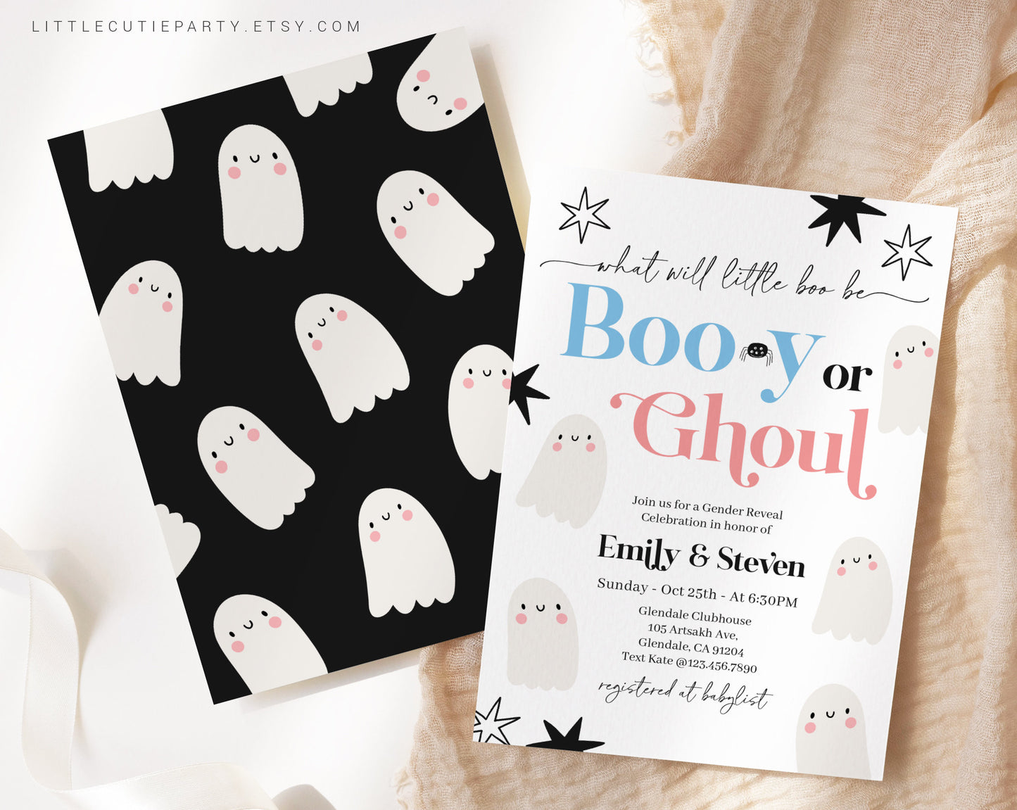 Editable Boo-y or Ghoul Gender Reveal, Halloween Gender Reveal Invitation, He Or She, Boy Or Girl Fall Gender Reveal HLWGR001