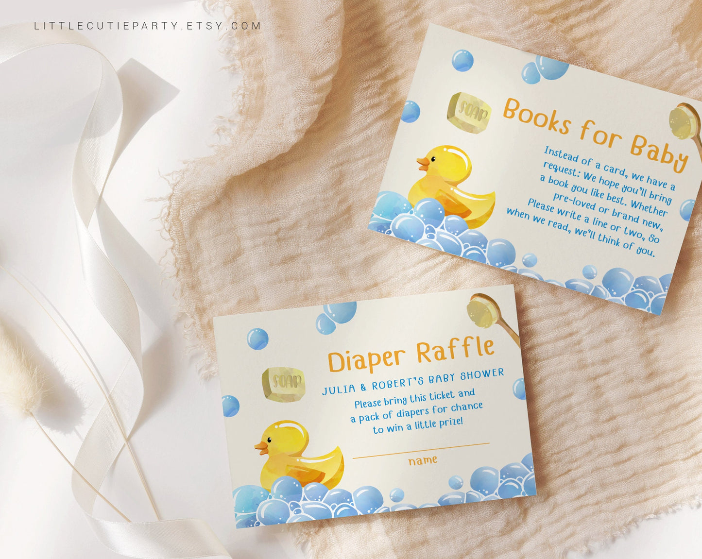Editable Rubber Duck Shower Invitation, Rubber Duck Baby Shower Invitation with Diaper Raffle, Books for Baby and Gift Tag RUBBS001
