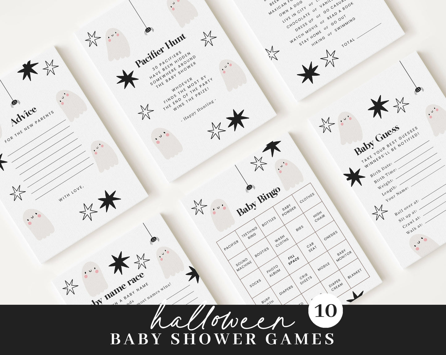 Editable Little Boo is almost due Invitation Bundle, Little Boo Baby Shower Bundle, Halloween Baby Shower with Games and All Decor HAWBS002