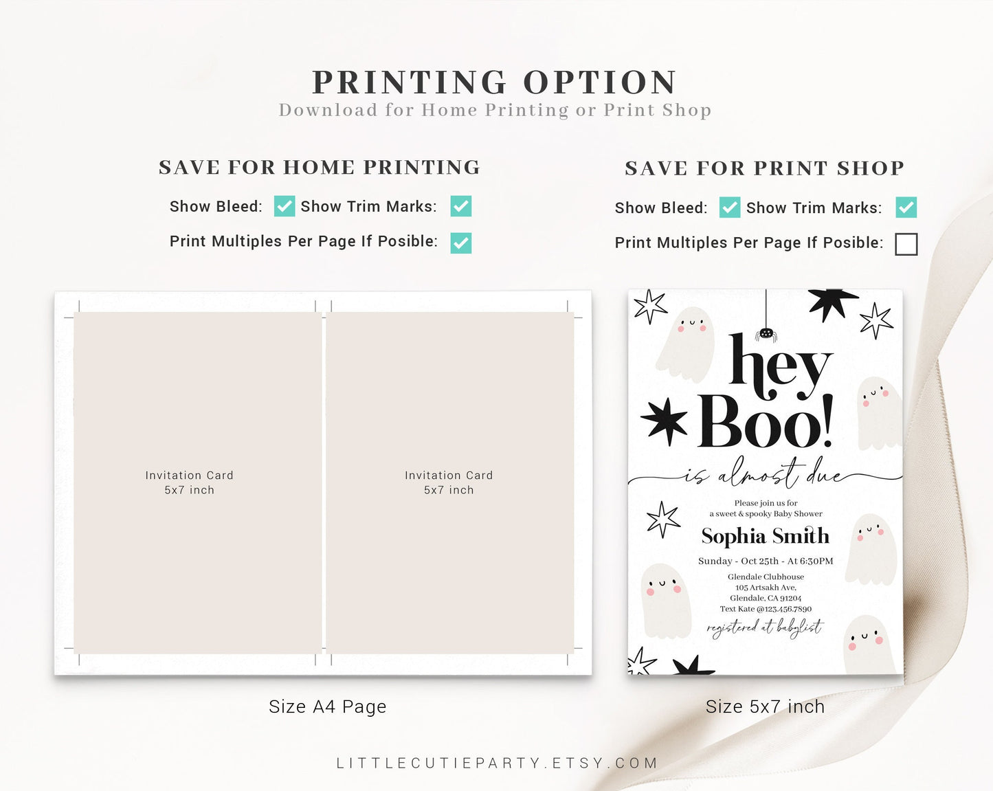Editable Little Boo Baby Shower Invitation, Halloween Baby Shower Invitation Set, Ghost and Spooky Baby Shower Party HAWBS002