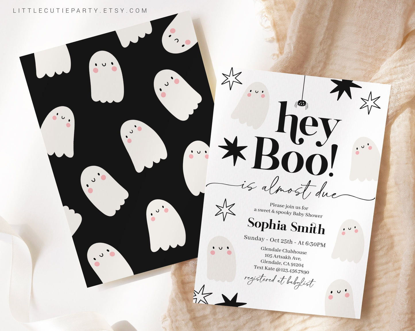 Editable Little Boo Baby Shower Invitation, Halloween Baby Shower Invitation Set, Ghost and Spooky Baby Shower Party HAWBS002