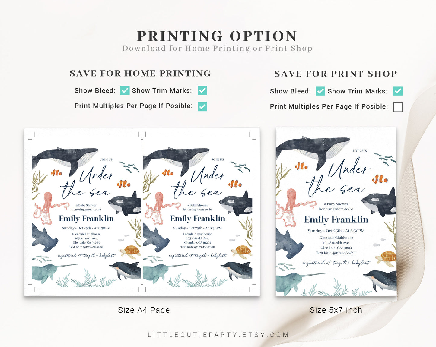 Editable Ocean Baby Shower, Under the Sea Baby Shower, with Diaper Raffle, Books for Baby and Gift Tag OCENBS002