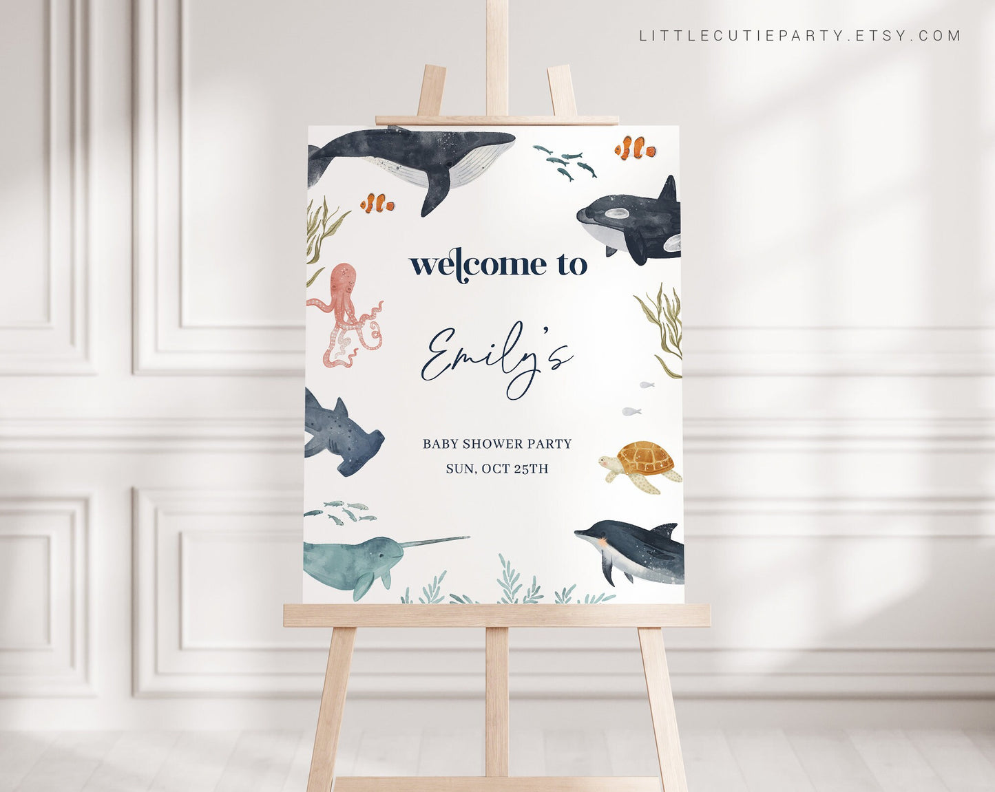 Editable Ocean Baby Shower Welcome, Under the Sea Baby Shower Welcome Sign, Ocean Baby Shower Sign Decorations OCENBS002