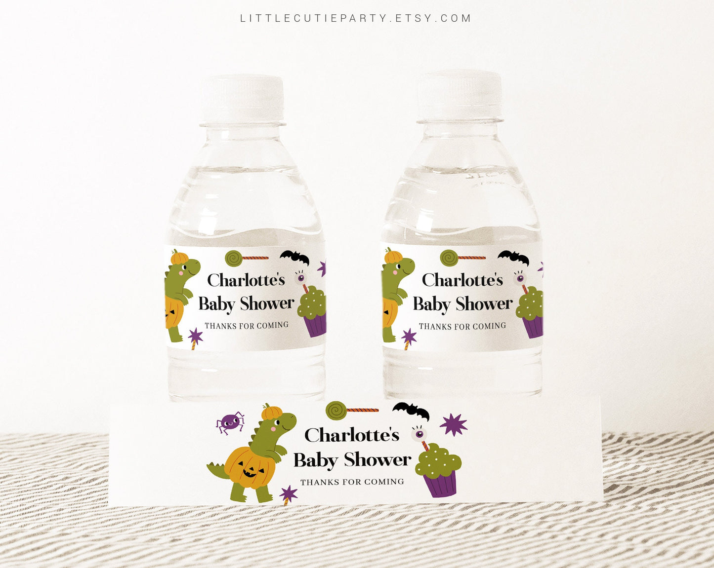 Editable Dinosaur Halloween Water Bottle Labels, Halloween Bottle Labels, Baby Shower Party Decorations HLWBS001