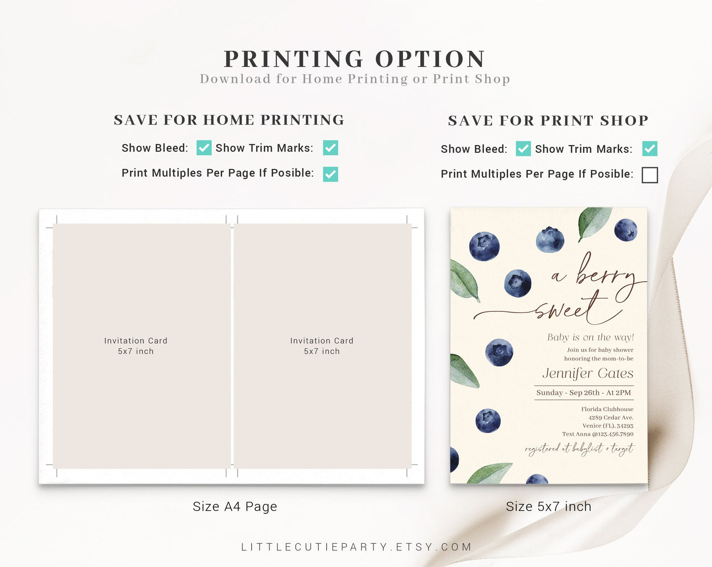 Editable Blueberry Baby Shower Invitation, Berry Sweet Baby Shower Invitation, with Diaper Raffle, Books for Baby and Gift Tag BLUEBS002