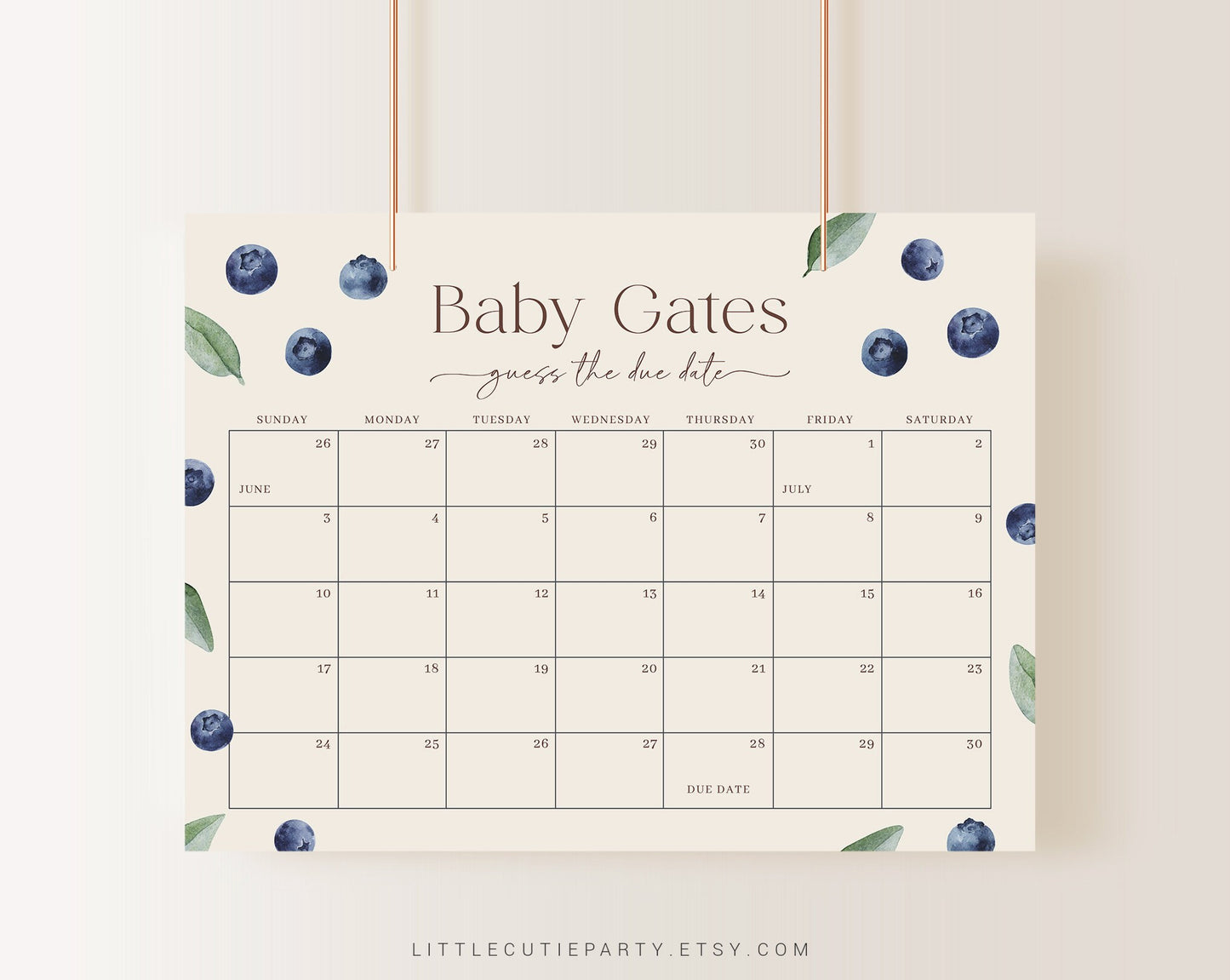 Editable Blueberry Baby Shower Due Date, Blueberry Baby Calendar Game, Due Date Calendar for Blueberry Party BLUEBS002