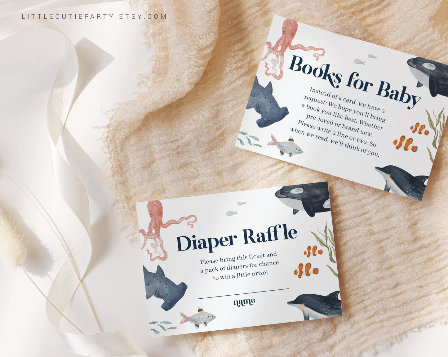 Editable Ocean Baby Shower, Under the Sea Baby Shower, with Diaper Raffle, Books for Baby and Gift Tag OCENBS002