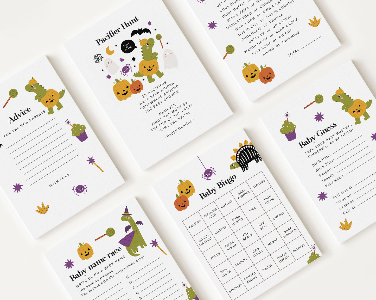 10 Editable Halloween Babyshower Games, Baby Shower Games Bundle, Gender Neutral Party Games HLWBS001