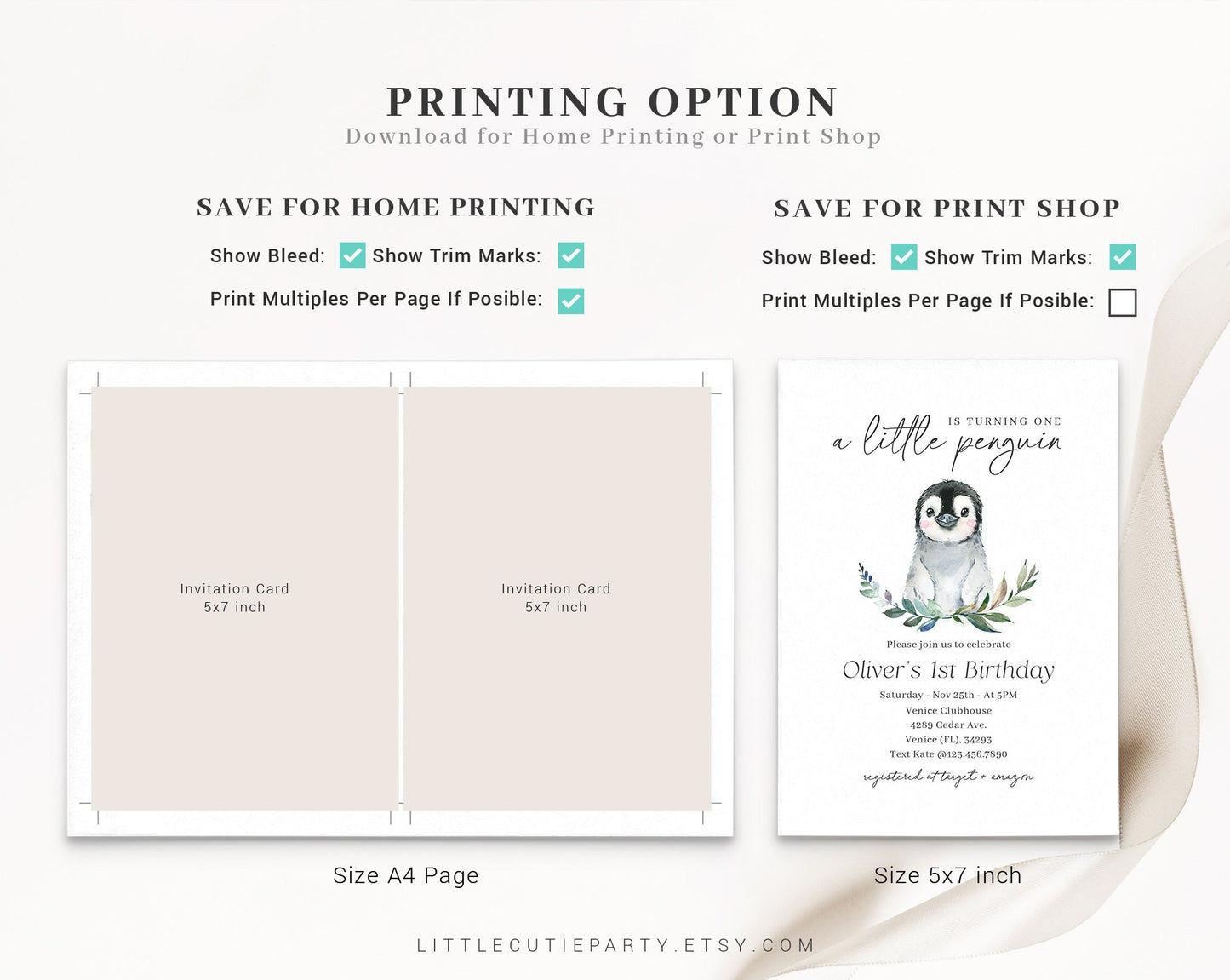 Editable Penguin Birthday Invitation, Penguin Birthday, Penguin Birthday Party Invite with Gift Tag PNGBD001