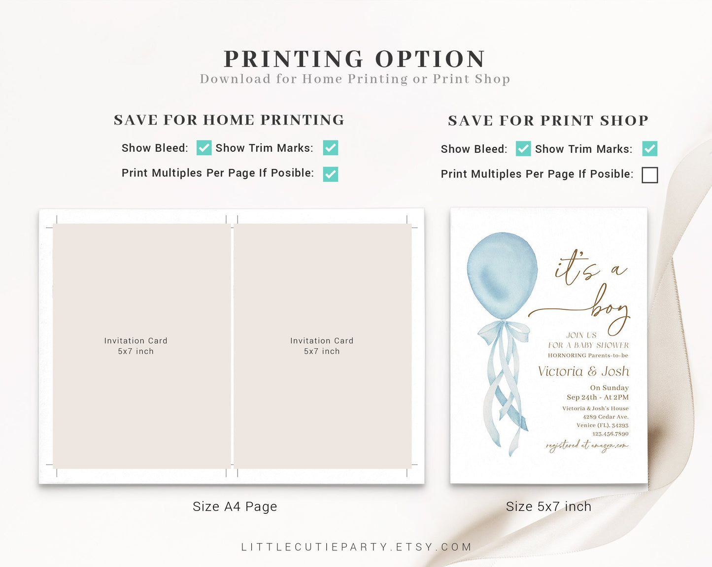 Editable Blue Balloon Baby Shower Invitation Set, Its a Boy Invitation Baby Shower with Diaper Raffle, Books for Baby and Gift Tag BBLNBS001