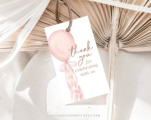 Editable Pink Balloon Baby Shower Invitation, Its a Girl Invitation Baby Shower with Diaper Raffle, Books for Baby and Gift Tag PBLNBS001