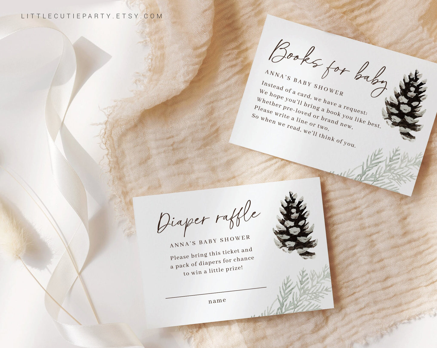 Editable Winter Wonderland Baby Shower Invitation, Winter Baby Shower, Snow Baby with Diaper Raffle, Books for Baby and Gift Tag WINBS003