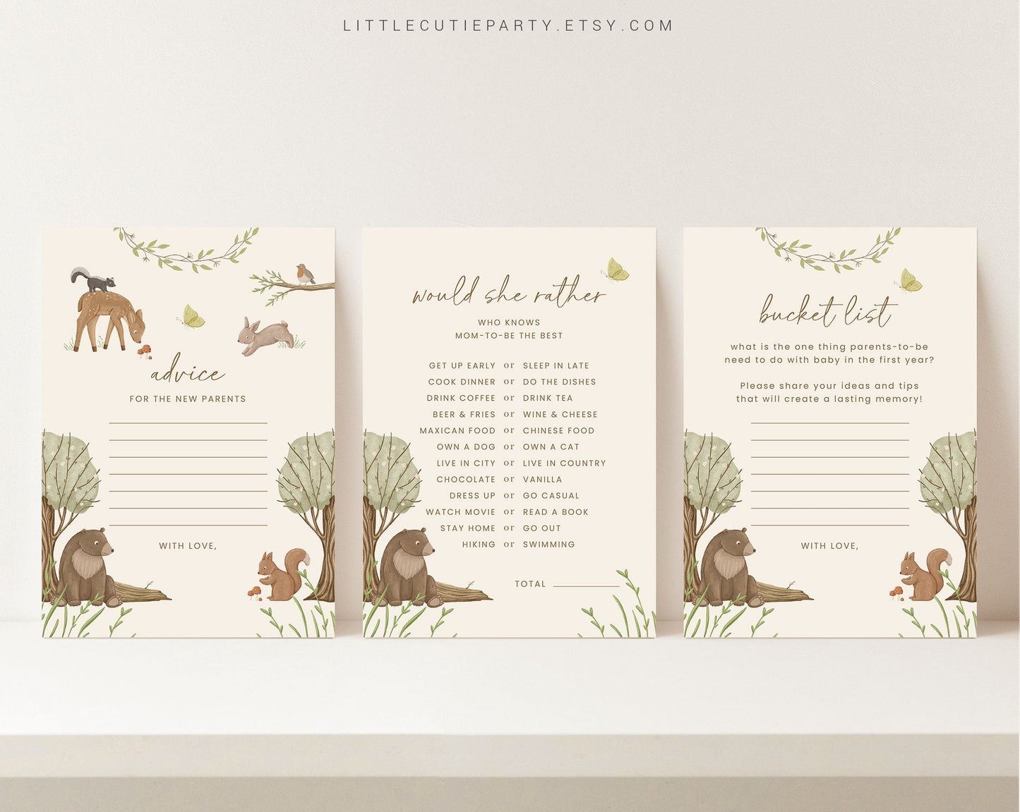 10 Editable Woodland Baby Shower Games, Woodland Baby Shower Games Bundle, Wild Animals Gender Neutral Party Games WOOD001