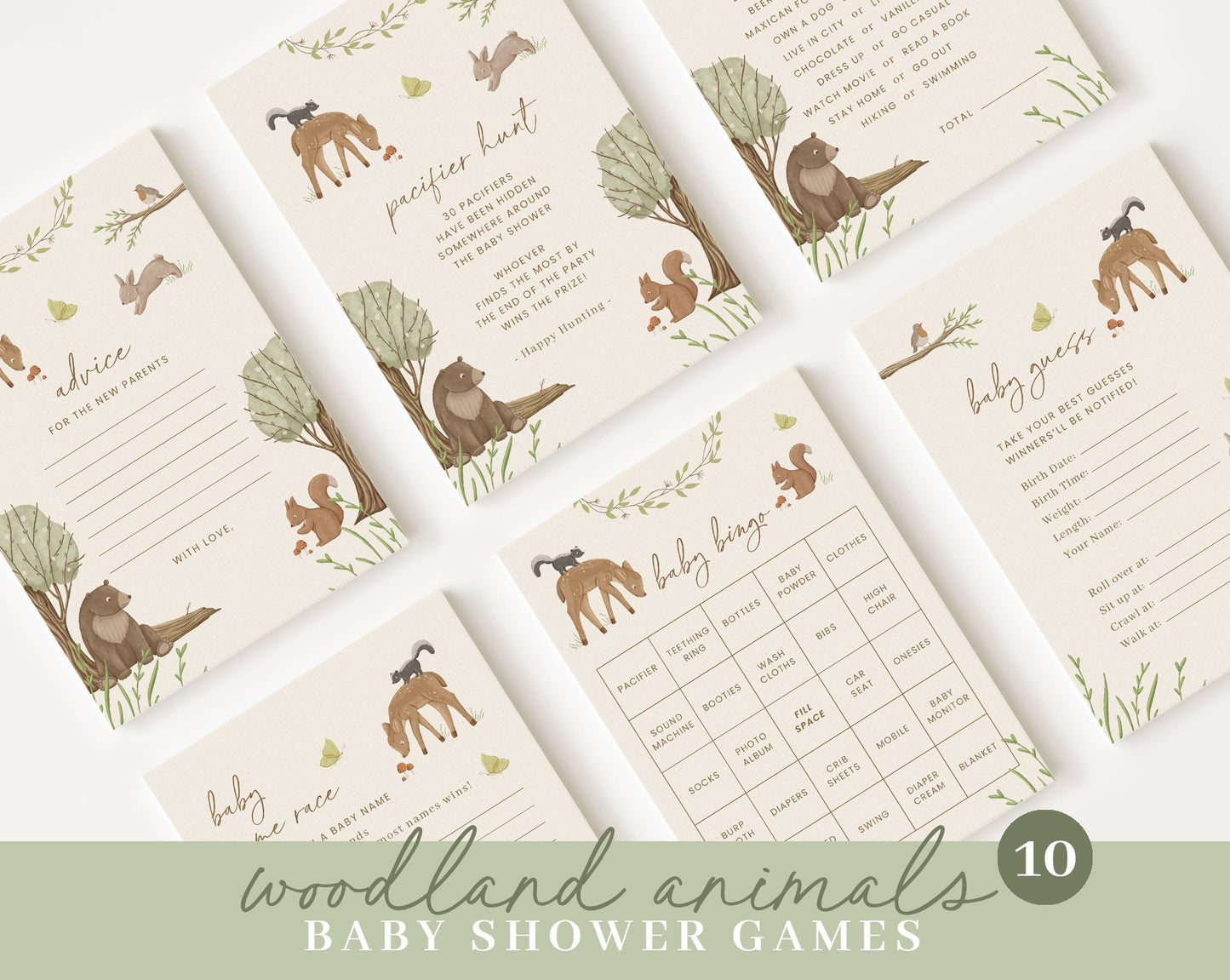 Editable Woodland Baby Shower Invitation Bundle, Woodland Bundle, Woodland Animals Baby Shower with Games Bundle and All Decorations WOOD001