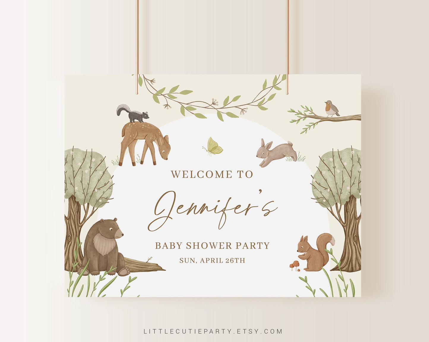 Editable Woodland Baby Shower Backdrop, Woodland Baby Shower Banner, for Woodland Baby Shower Party Decor WOOD001