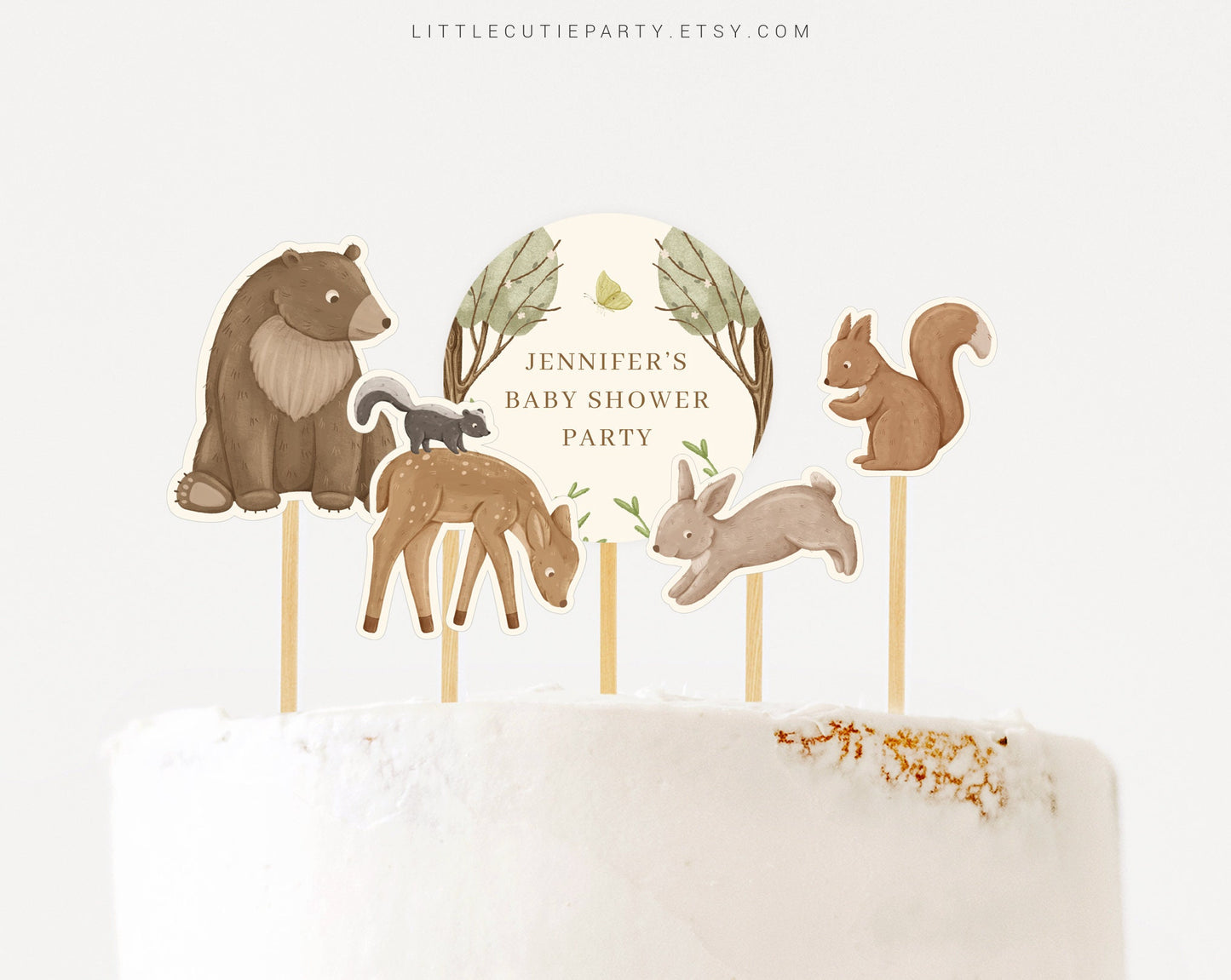 Editable Woodland Baby Shower Cupcake Toppers, Woodland Baby Shower Cake Topper for Woodland Baby Shower Decorations WOOD001