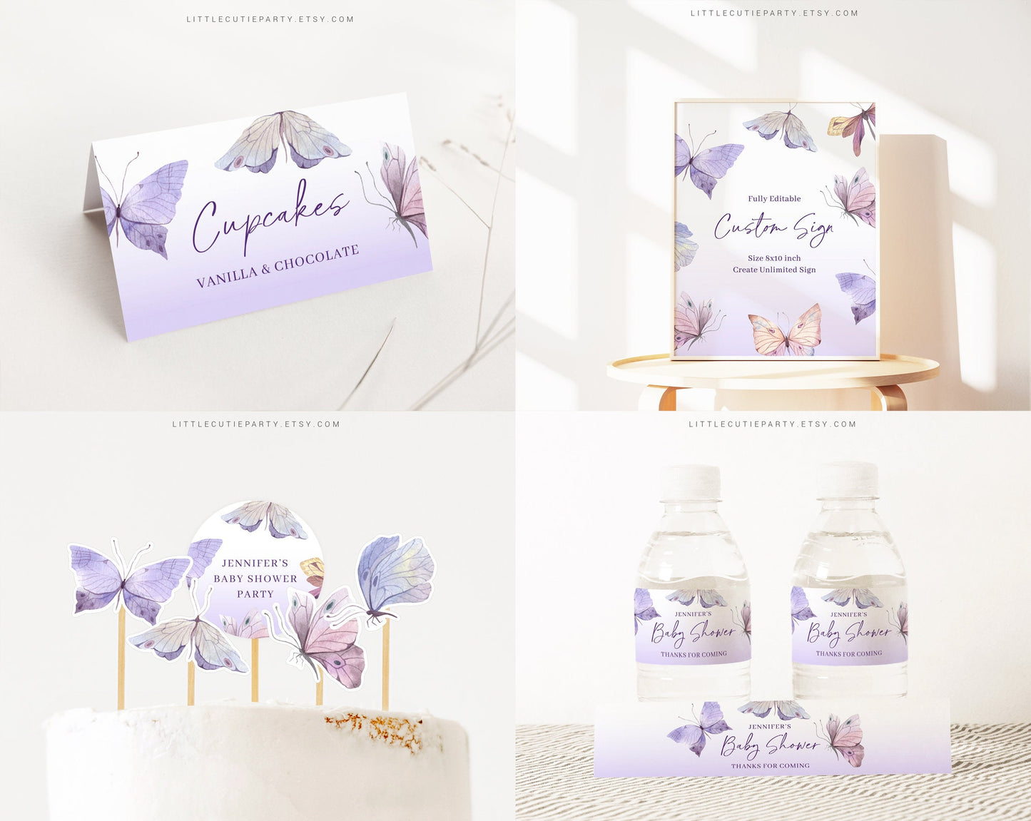 Editable Purple Butterfly Baby Shower Bundle, Purple Butterfly bundle, with Games Bundle and All Decorations BTFBS002